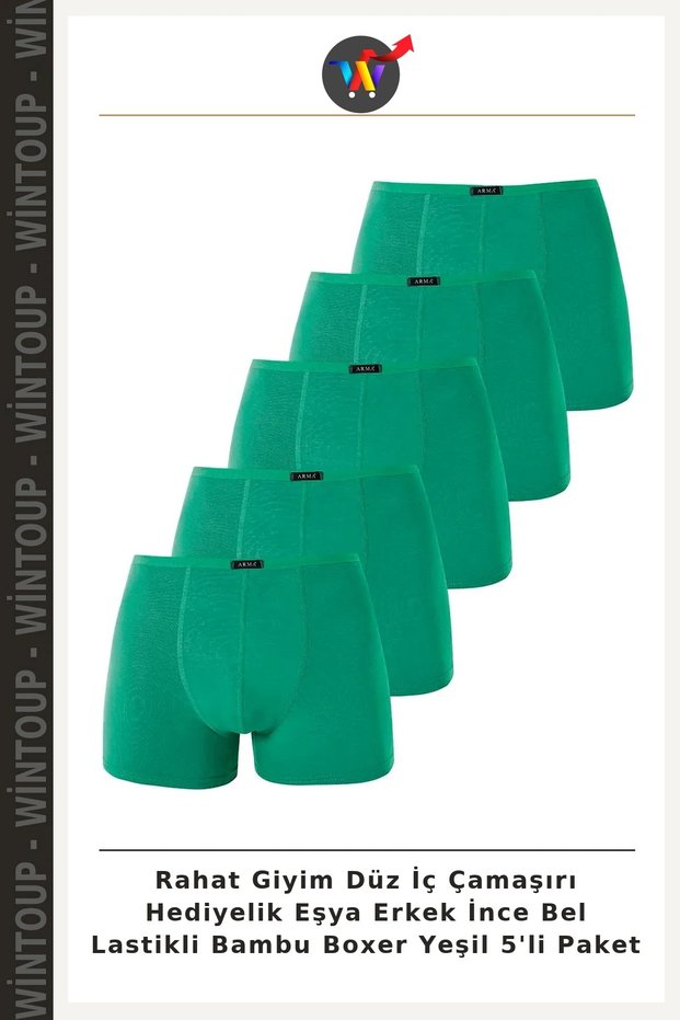 Comfortable Clothing Plain Underwear Men's Thin-Elastic Bamboo Boxers Green 5-Pack