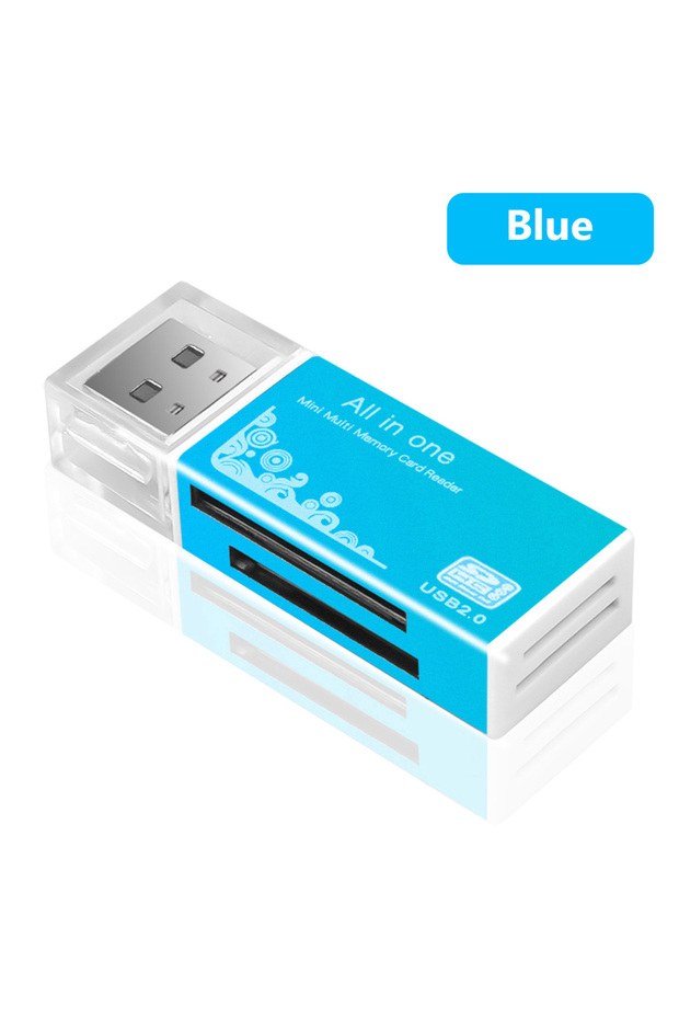 قارئ بطاقات USB 2.0 أزرق، قارئ بطاقات متعدد 4 في 1، محول ذاكرة يدعم Memory Stick Pro Duo وMicro SD/T