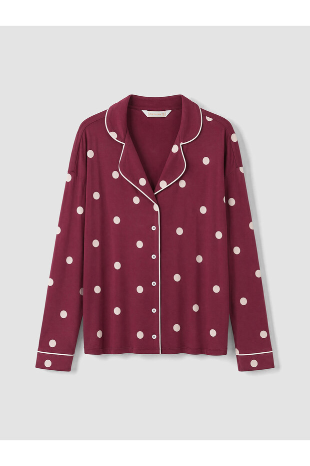 LCW DREAM Burgundy Jersey Polka Dot Long-Sleeve Women's Pajama Top—Exclusive to ALITA CITY