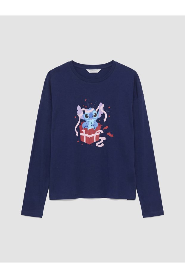 LCW Young Navy Blue Jersey Long-Sleeve Women's Pajama Top, Featuring the ALITA CITY Touch