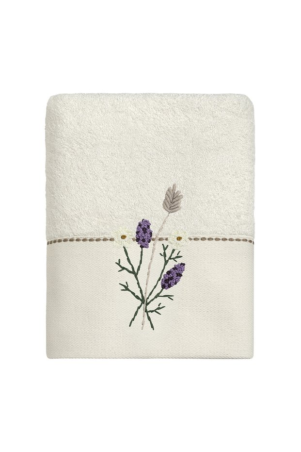 Arwa bamboo flower embroidered hand towel, ecru, 50x90 cm, ecru.