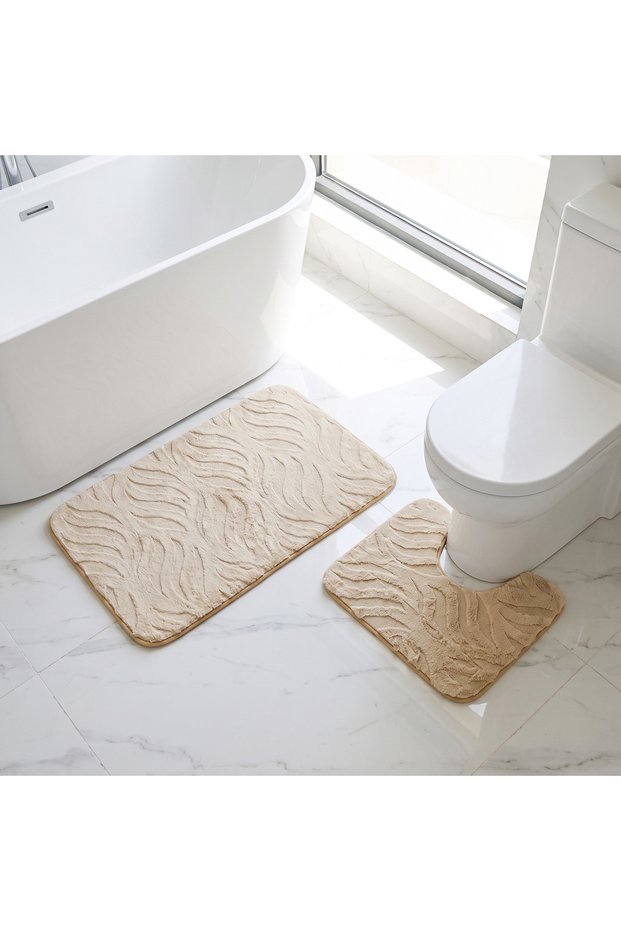 Textured 2-Piece Rabbit Fur Bath Mat Set