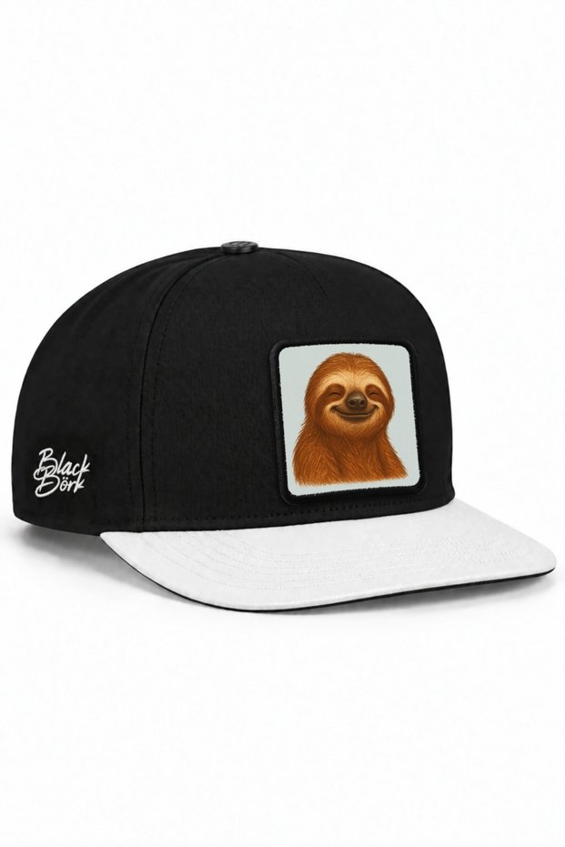 White and Black Hip-Hop Hat with a Sloth Logo