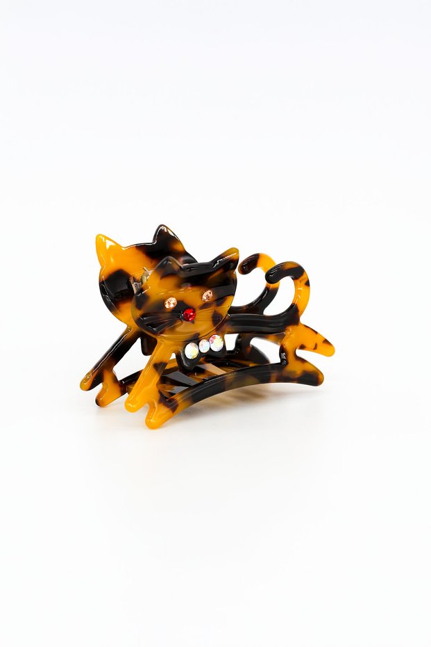 Clothespin with a Cat Figurine and Zircon Stone