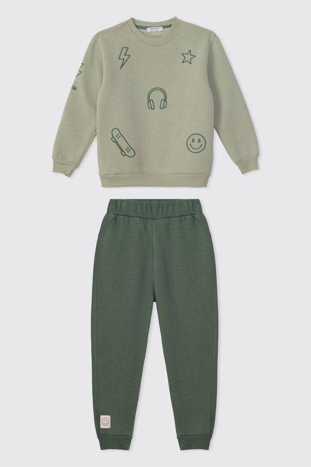 Boys' Dark Green Brushed Inside 2-Piece Top and Bottom Set