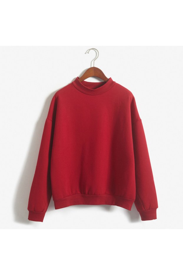 Zebina Women Thick Pullover Stand Collar Solid