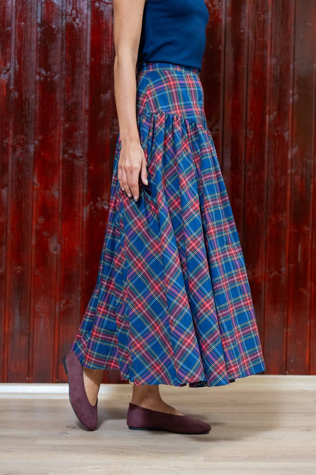 Blue Ecoe Pleated Corset-Style Long Skirt