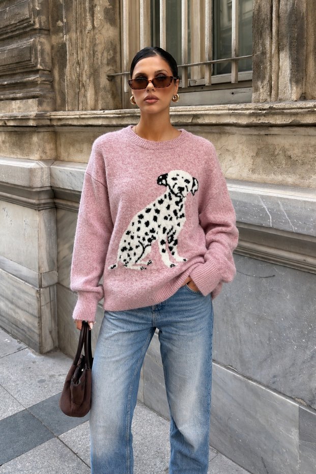 Women's Soft-Textured Jacquard Sweater with Dalmatian Print
