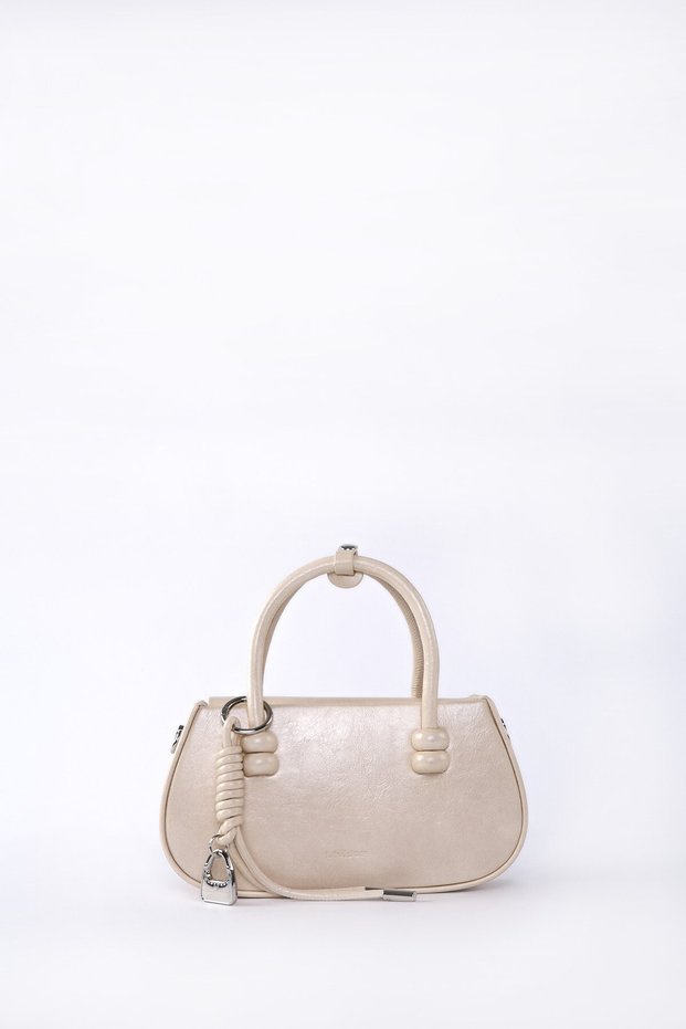 Oval Baguette Clutch Bag and Shoulder Bag, taupe color
