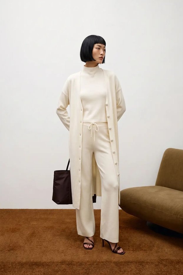 MY FASHION 3-Piece High-Waist Wide-Leg Knit Set