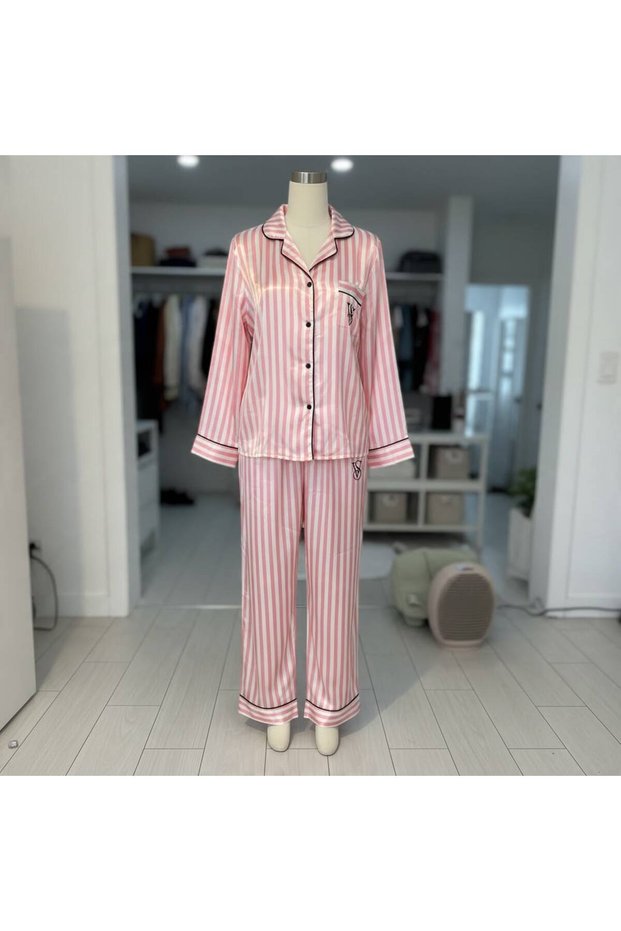 Satin button-front pajama set in a box