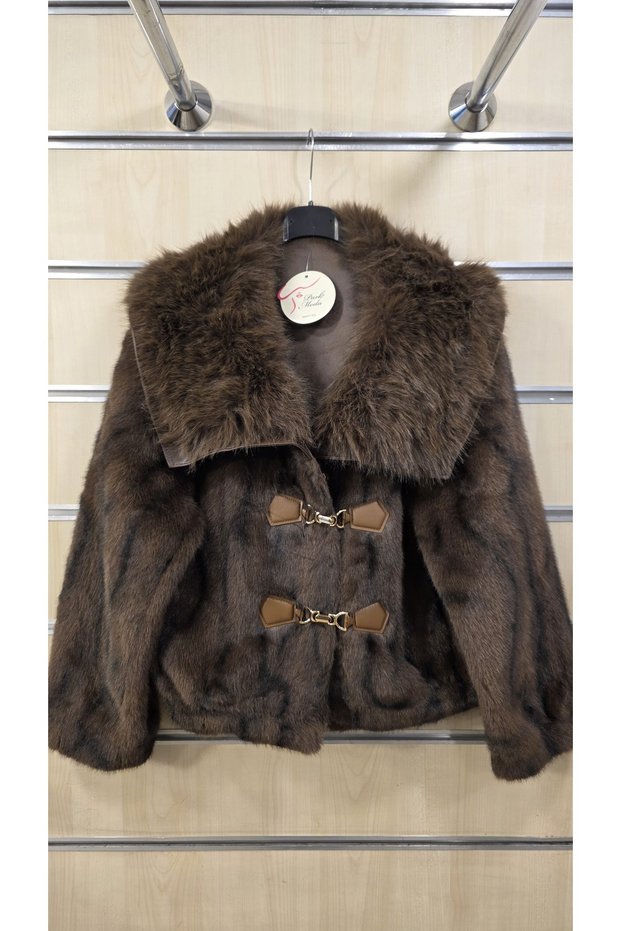 Fur Jacket with Safari Print and Leather Accents