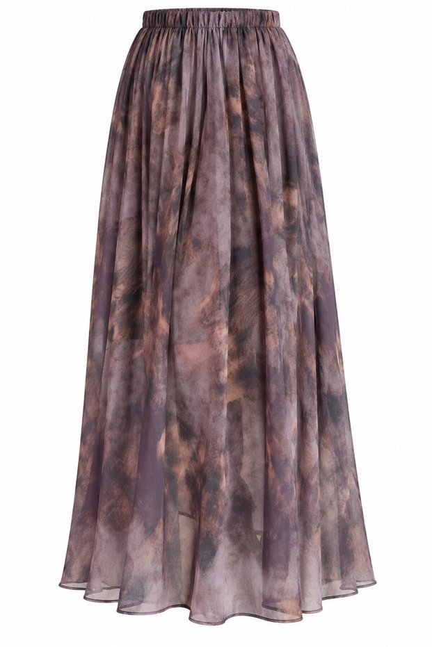 Brown Chiffon Patterned Skirt - 2y50224
