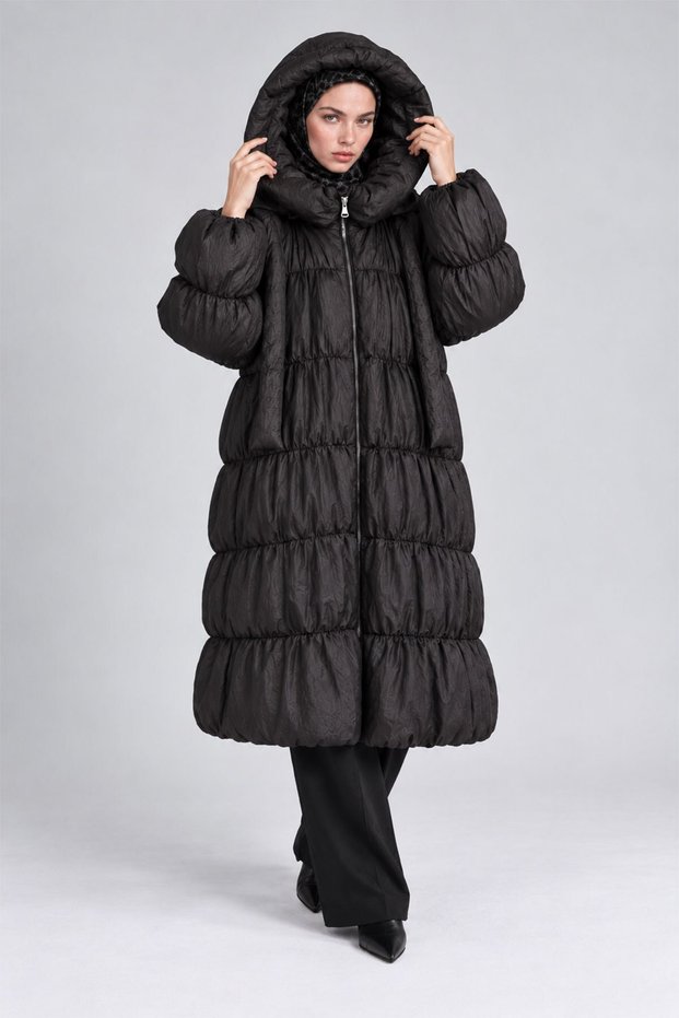 Hooded Quilted Coat Black