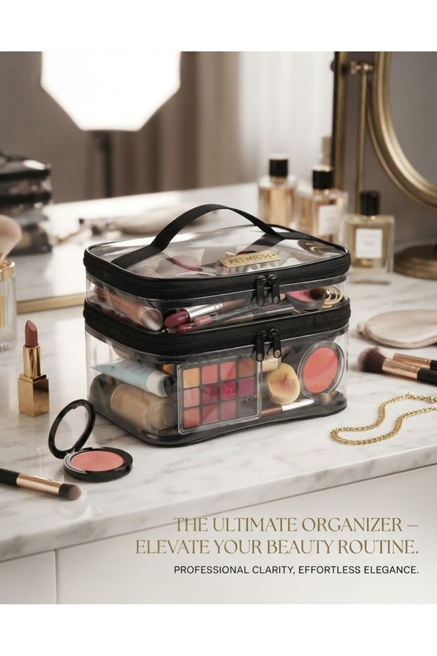 Women's Foldable Makeup and Travel Pouch with Two Large Compartments and a Shoulder Strap—Available in 5 Colors