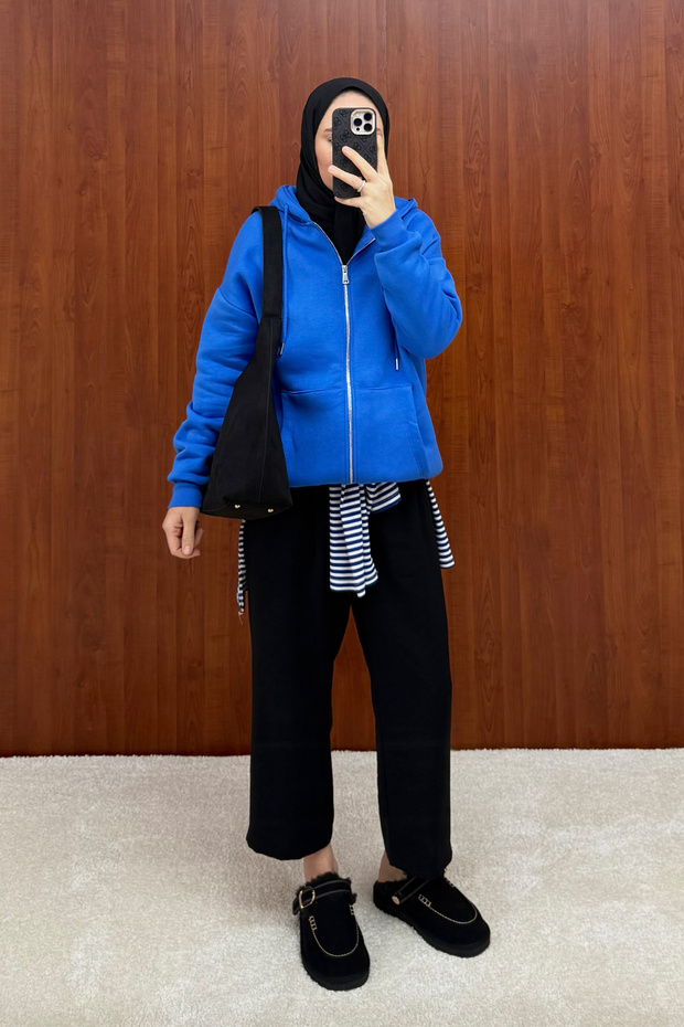 Three-Thread Zipper Cardigan with Brushed Inside 102-2763