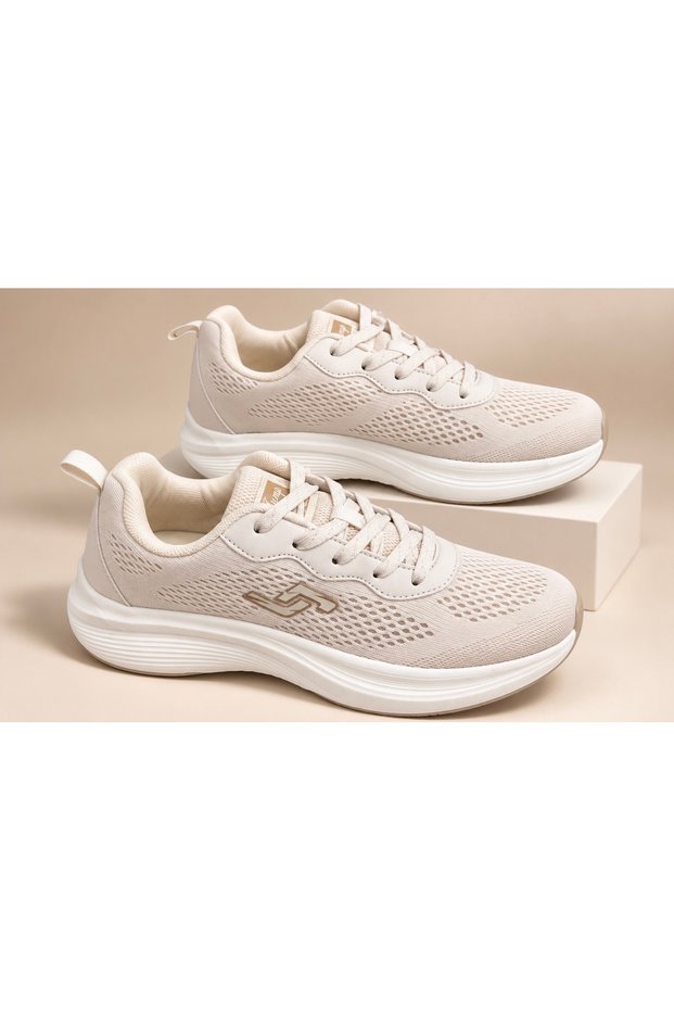 32751 Women's Beige Memory Foam Orthopedic Sole Lace-Up Casual Walking, Sports, and Running Shoes