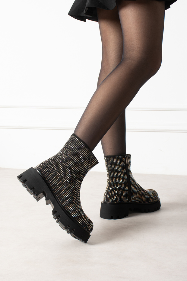 HALLEY WOMEN'S STONE-DETAILED THICK SOLE ZIP-UP BOOTS