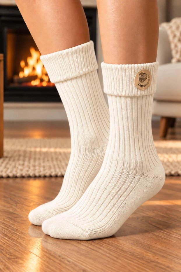 Women's Premium Curly, Heat-Retaining Lambswool Wool Boot Socks