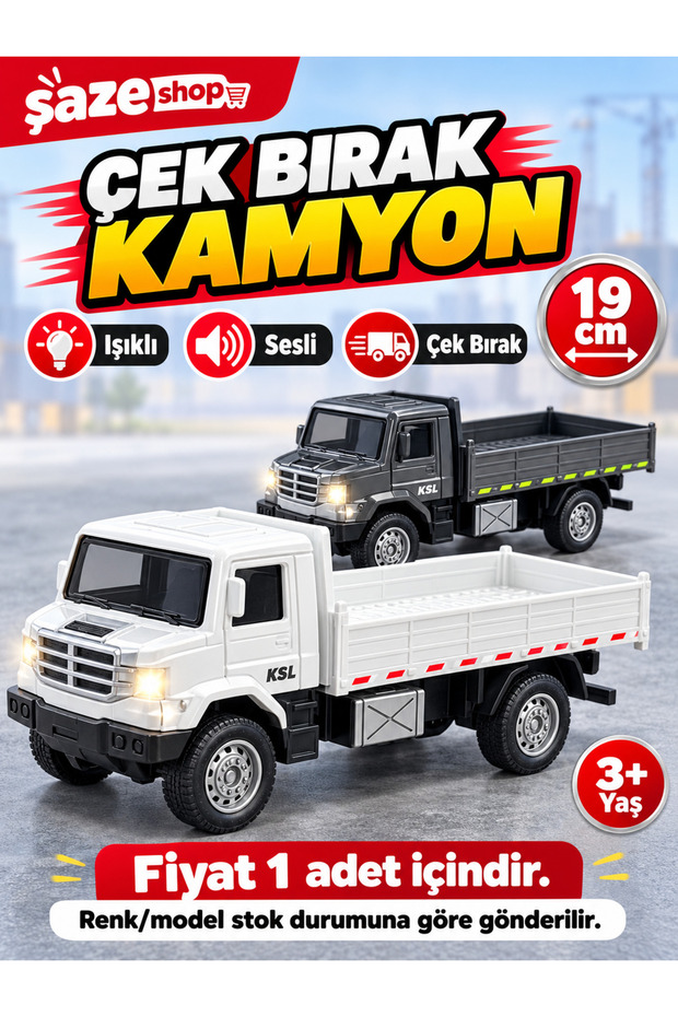 19 cm Light-Up and Sound-Activated Pull-Back Toy Truck – Friction-Powered Moving Open-Bed Cargo Truck, Realistic Model Vehicle, Ages 3+