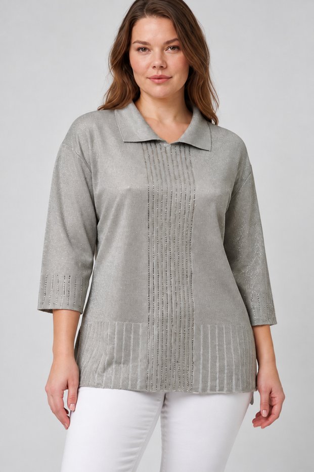 Women's Shirt Collar Blouse with Stone Embellishments and Glittery Details