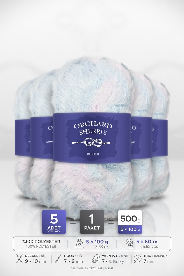 SHERRIE • Pink and Blue (4101) • Pack of 5 × 100 g/60 m • Rabbit Fur • Thick, Plush Knitting Yarn