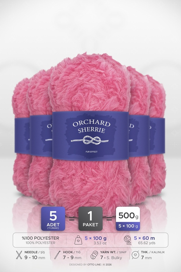 SHERRIE • Fuchsia (4136) • Pack of 5 × 100 g/60 m • Rabbit Fur • Thick, Plush Knitting Yarn