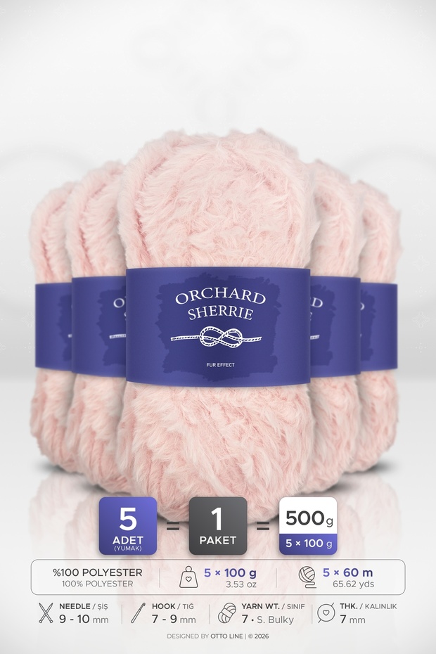 SHERRIE • Powder Pink (4134) • Pack of 5 × 100 g/60 m • Rabbit Fur • Thick, Plush Yarn