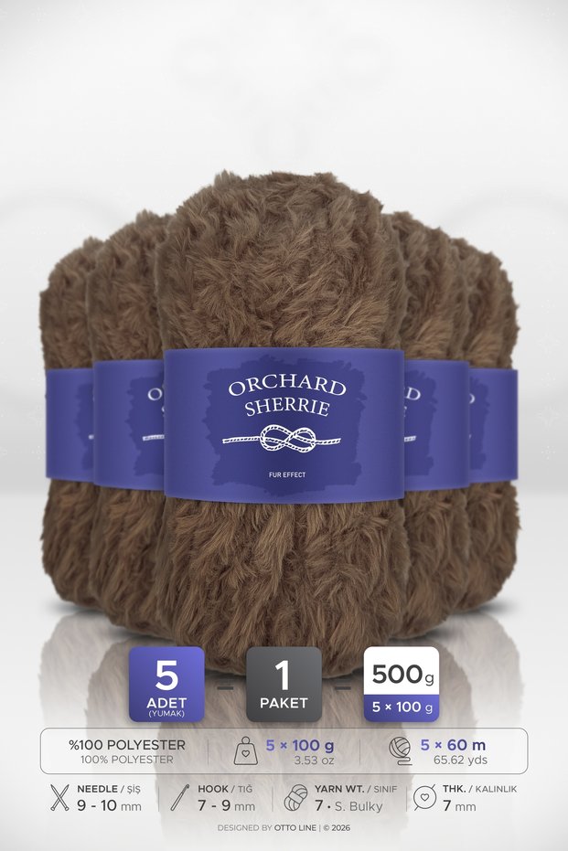 SHERRIE • Brown (4167) • Pack of 5 × 100 g/60 m • Rabbit Fur • Thick, Plush Knitting Yarn