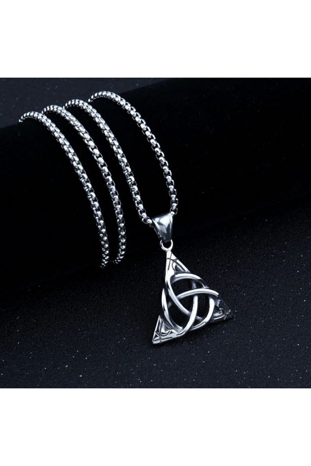 Kelt Üçgeni Trinity & Triquetra Nordik Tasarım Kare Zincir Kolye - 1