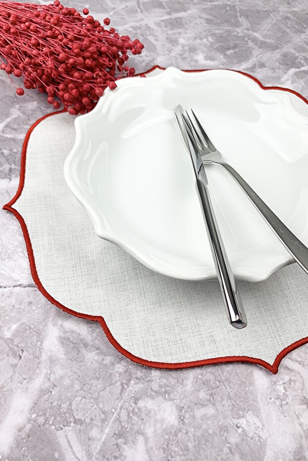 Transitional Red Colored Embroidered Placemat - 2