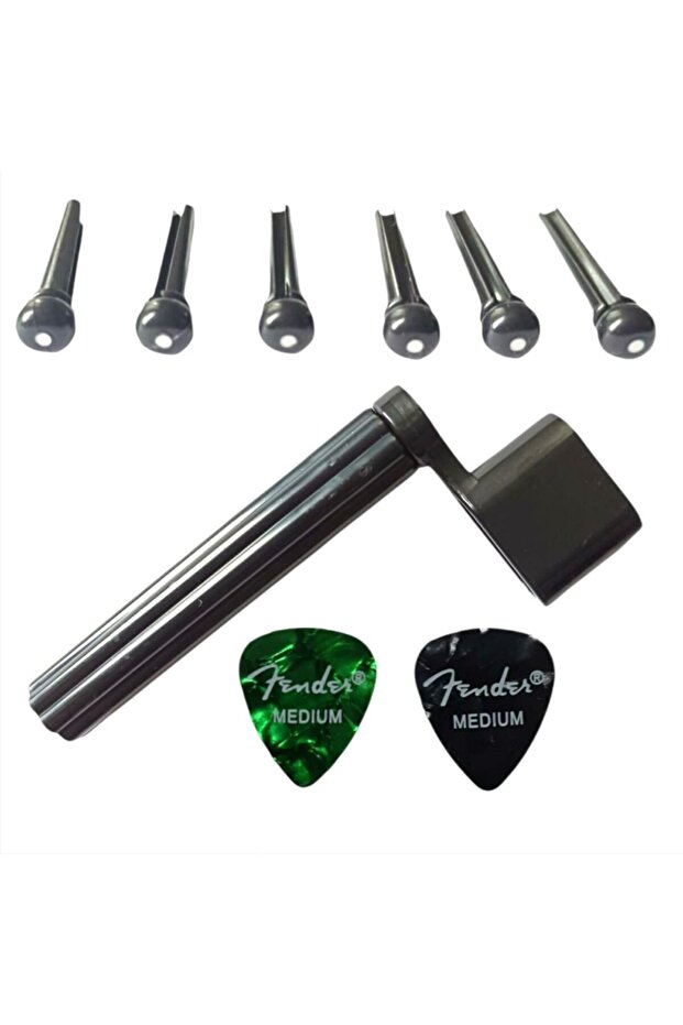 Acoustic Saddle Pin Endpin Set 6-Piece Acoustic Guitar Bridge Pin + 2 Fender Pickguards + Screw Winding Tool