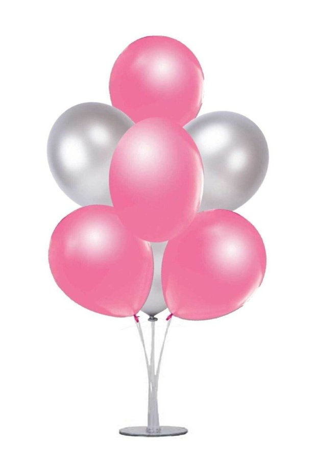 Best Balloon Stand and 7 Metallic Pink-Silver Balloons Set