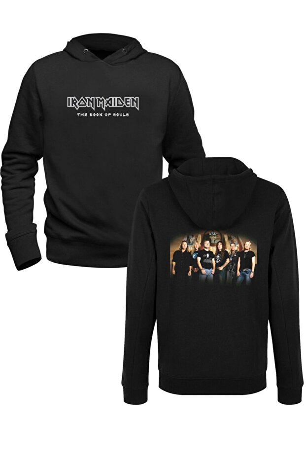 سويت شيرت أسود مطبوع من الأمام والخلف بتصميم Iron Maiden
