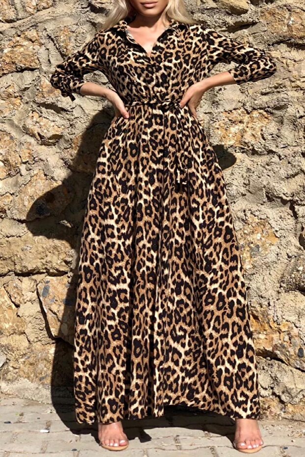 Rochie cămașă cu model leopard - 2