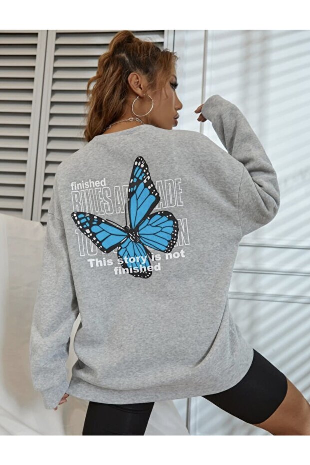Women's Gray Finished Bules Oversize Sweatshirt