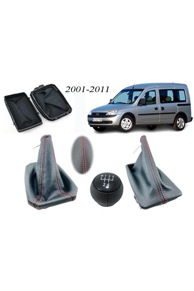 Opel Corsa Compatible C Gear Gaiter Handbrake Gaiter Gear Knob Perforated Leather Red Stitching