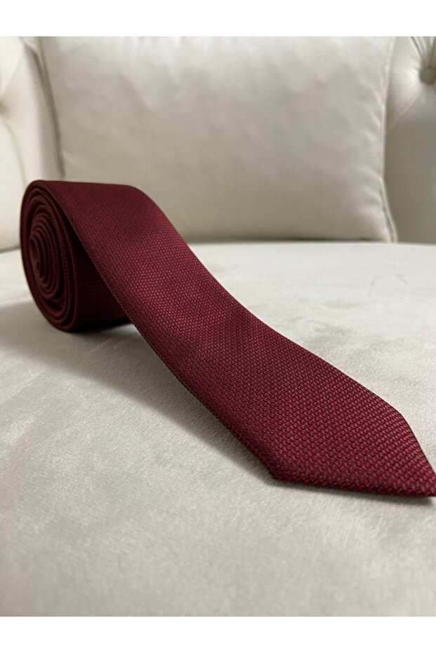Claret Red Men's Tie - Anthracite Patterned