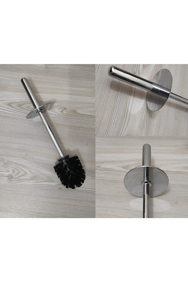 Klozet Fırça Sapı Ve 2 Adet Yedek Fırça Ucu ( Üniversal Tuvalet/wc Fırçası - Krom ) - 1