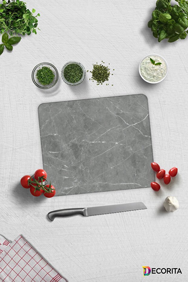 Glass Cutting Board - Glass Cutting Board | Gray Marble Look | 29cm X 34cm