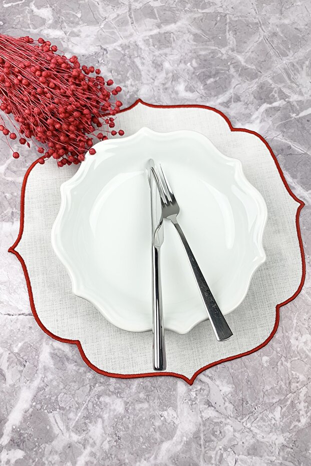 Transitional Red Colored Embroidered Placemat - 1