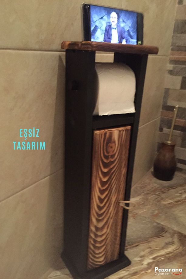 Ahşap Wc Kağıtlık Tuvalet Telefon Tutucu Standı Özellikli Banyo Kağıtlık - 4