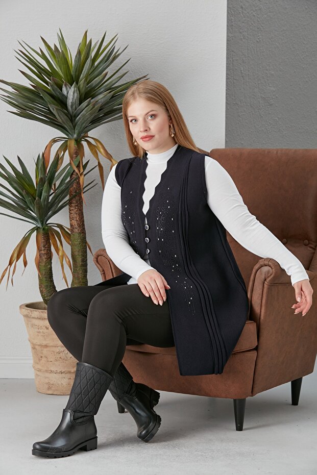 Taş Işlemeli Triko Yelek - 2