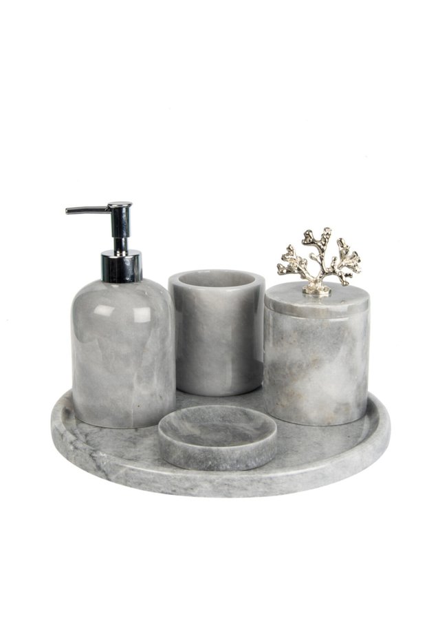 Rolin Gray Marble Bathroom Set 5 Pieces - Silver Coral