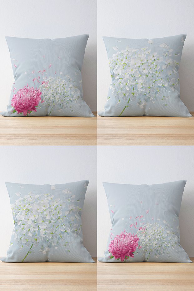 4-Piece Double Sided Daisy Design Modern Suede Throw Pillow Cover Set