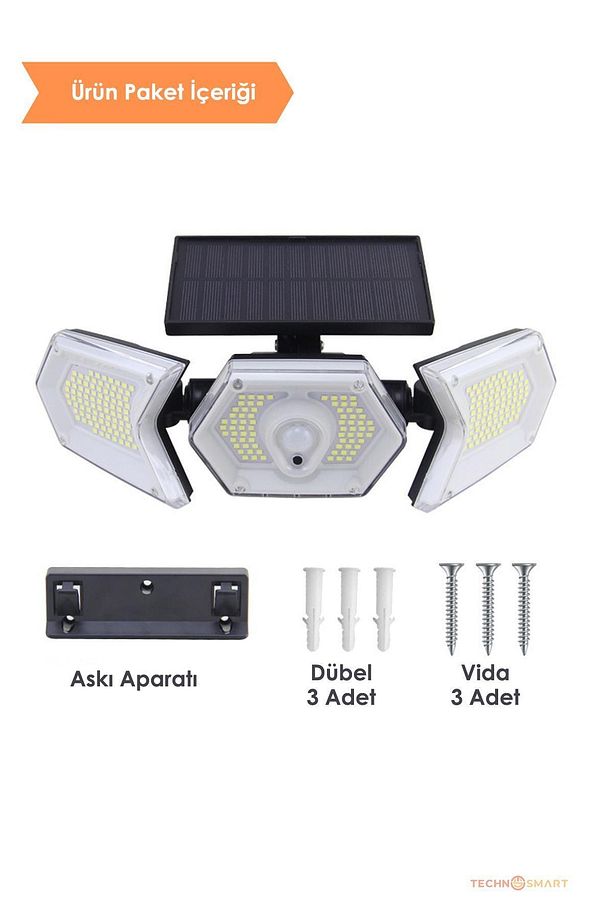 254 Ledli Hareket Sensörlü Solar Projektör Güneş Enerjili Led Bahçe Lambası Şarj Olan - 4