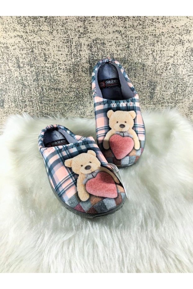 Gold Step Winter Women's Heart Bear Patterned Home, Dowry and Guest Slippers