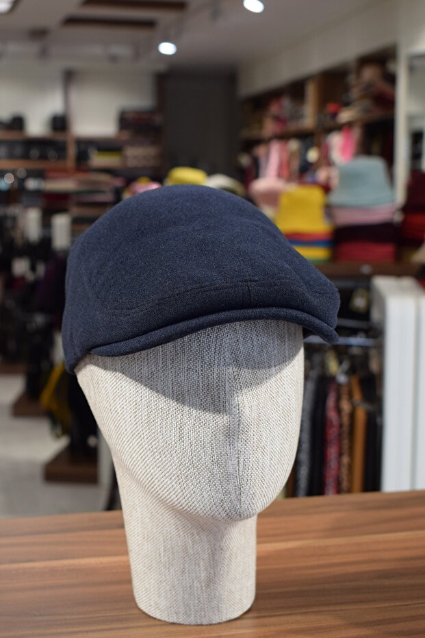 Navy Blue Men's Winter Sports Stamped Cap Elastic Hat