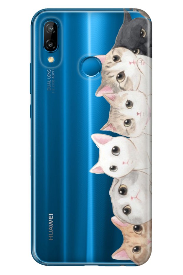 حافظة P20 Lite P20 Lite من السيليكون الملون المنقوش بالقطط السيليكونية