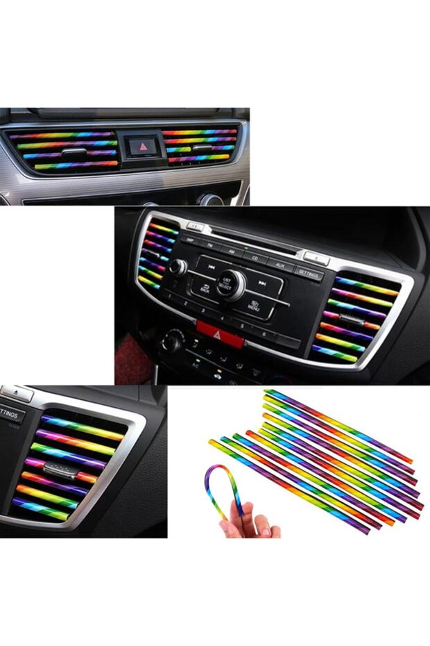 Car Interior Air Conditioning Grille Air Outlet Decorative Strips Air Conditioning Strip Rainbow (Colorful)